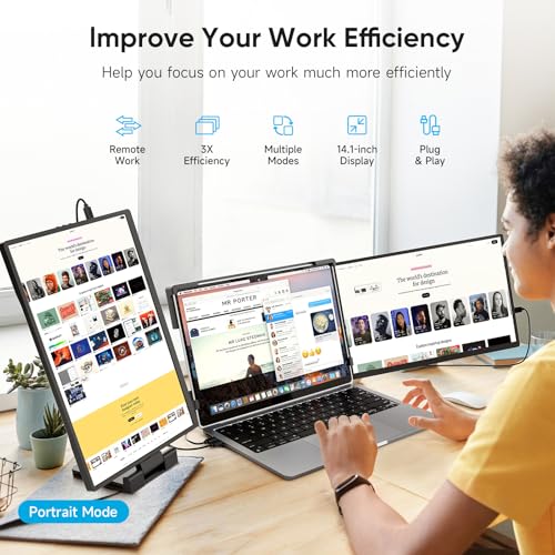 Dopesplay Laptop Screen Extender, 14" Triple Portable Monitor for Laptop, FHD 1200P IPS Screen Extender Monitors for 14"-17.3" Carry a USB flash drive，Plug & Play Compatible with Windows, Mac, Android - Image 5