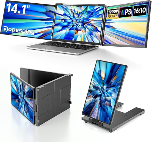 Dopesplay Laptop Screen Extender, 14" Triple Portable Monitor for Laptop, FHD 1200P IPS Screen Extender Monitors for 14"-17.3" Carry a USB flash drive，Plug & Play Compatible with Windows, Mac, Android - Image 1