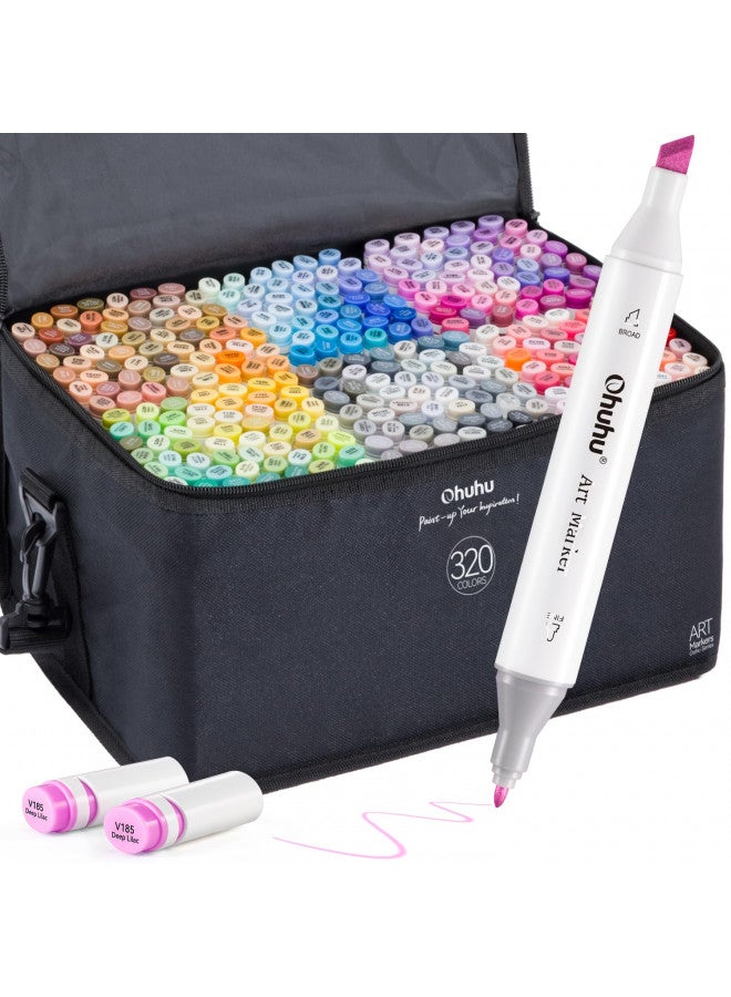 Ohuhu Alcohol Markers 320 Colors - Chisel & Fine Double Tipped Art Markers for Artists Adults Coloring Drawing Sketching Illustration - Alcohol-based Refillable Ink - Image 2