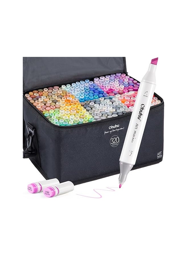 Ohuhu Alcohol Markers 320 Colors - Chisel & Fine Double Tipped Art Markers for Artists Adults Coloring Drawing Sketching Illustration - Alcohol-based Refillable Ink - Image 1