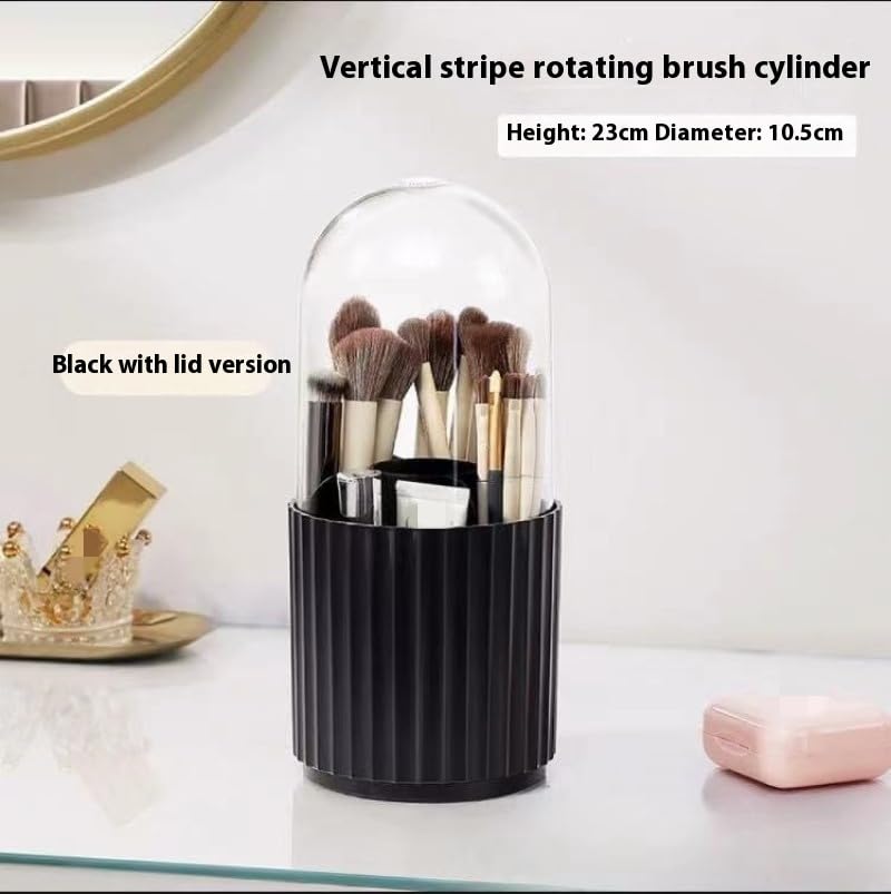 Ariettie Makeup Brush Holder Organizer with Lid, 360 Degree Rotatable Makeup Brush Organizer Spinning Cosmetics Holders Brush Storage Box Display for Bathroom Vanity Countertop, White - Image 2