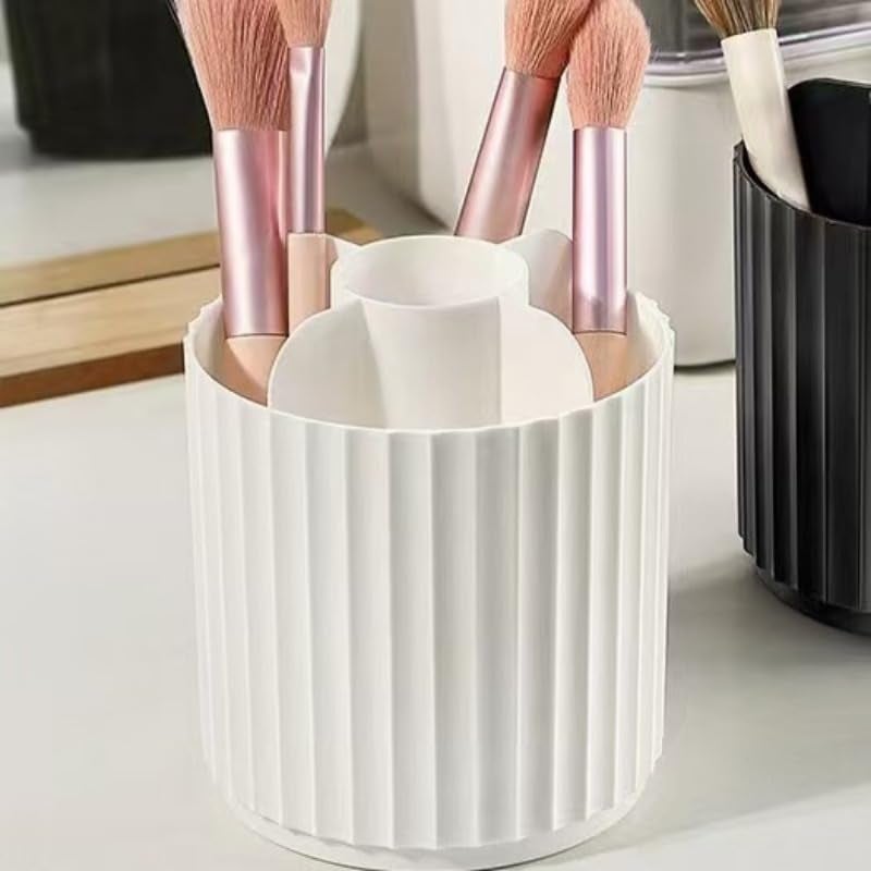 Ariettie Makeup Brush Holder Organizer with Lid, 360 Degree Rotatable Makeup Brush Organizer Spinning Cosmetics Holders Brush Storage Box Display for Bathroom Vanity Countertop, White - Image 5