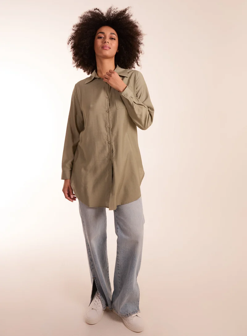 بلو فانيلا قميص كتان بأزرار أمامية