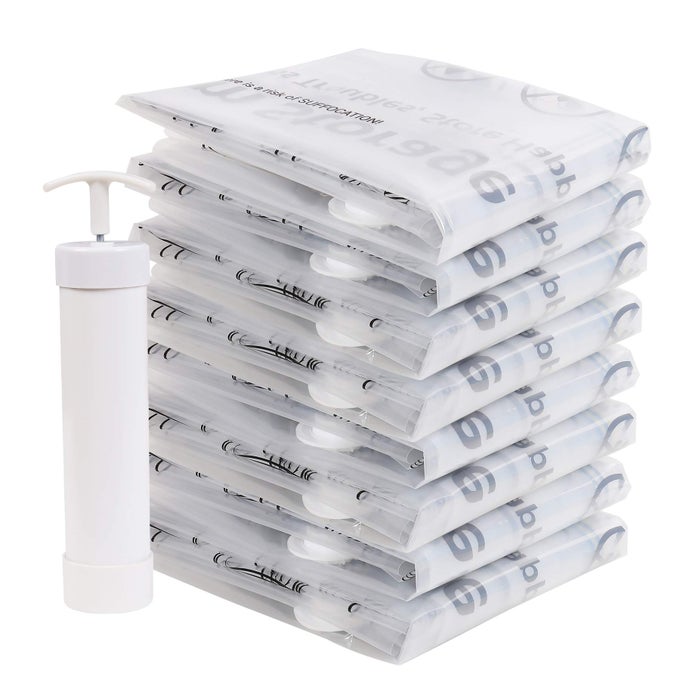 VACUUM STORAGE BAGS COMPRESSED AIR BY SITTING NO PUMP NEEDED DOUBLECOLOR ZIP FOR CLOTHES PILLOWS TOWELS BLANKETS WHITE