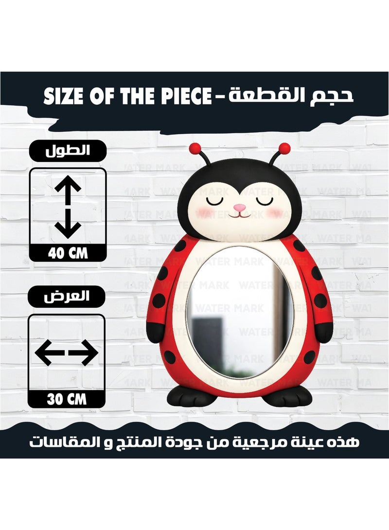 مرآة حائط للأطفال على شكل دعسوقة كرتونية للجنسين، مصنوعة من خشب عالي الجودة بتصميم لطيف ومرح، آمنة للأطفال وغير قابلة للكسر، خفيفة الوزن وسهلة التركيب، مثالية لديكور غرف الأطفال وتضيف لمسة جميلة ومبهجة للمكان. - Image 3