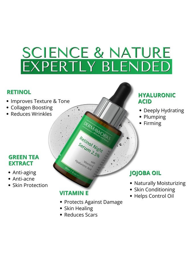 DERMAWORKS Retinol Serum For Face Resurfacing Retinol Serum For Fine Lines And Wrinkles Treatment Night Serum For Face Deep Wrinkle Serum With Vitamin E & Hyaluronic Acid 30Ml - Image 3