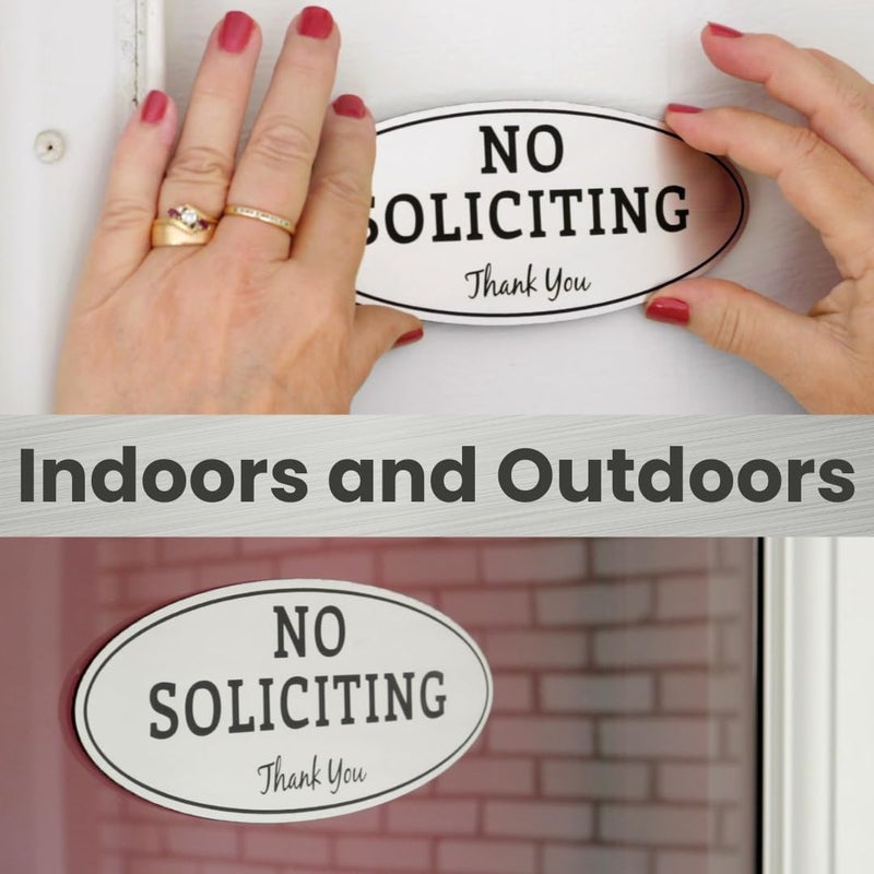 ExcelMark No Soliciting Sign for House or Business - Durable Indoor/Outdoor Sign - Easily Attach to Front Door - UV and Weather Resistant (Medium - 2.8""x 7""  White with Black Letters) - Image 3
