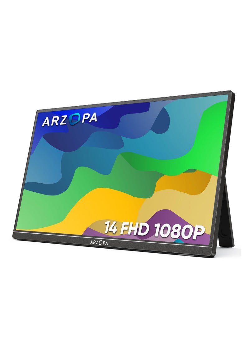 ARZOPA Portable Monitor Kickstand, 14.0" Ultra Slim Portable Laptop Monitor FHD 1080P External Display with Dual Speakers Second Screen for Laptop PC Phone Xbox PS4/5 Switch - Image 1