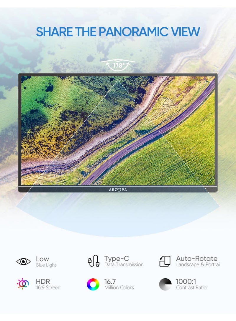 ARZOPA Portable Monitor Kickstand, 14.0" Ultra Slim Portable Laptop Monitor FHD 1080P External Display with Dual Speakers Second Screen for Laptop PC Phone Xbox PS4/5 Switch - Image 3