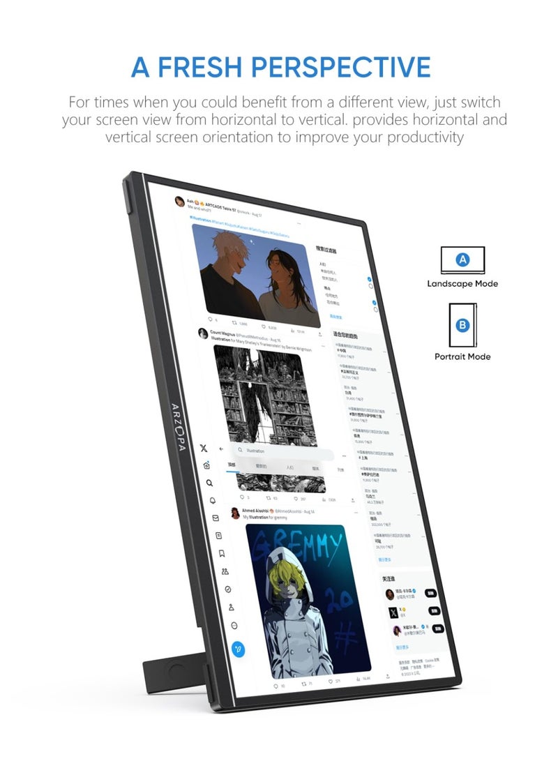 ARZOPA Portable Monitor Kickstand, 14.0" Ultra Slim Portable Laptop Monitor FHD 1080P External Display with Dual Speakers Second Screen for Laptop PC Phone Xbox PS4/5 Switch - Image 4