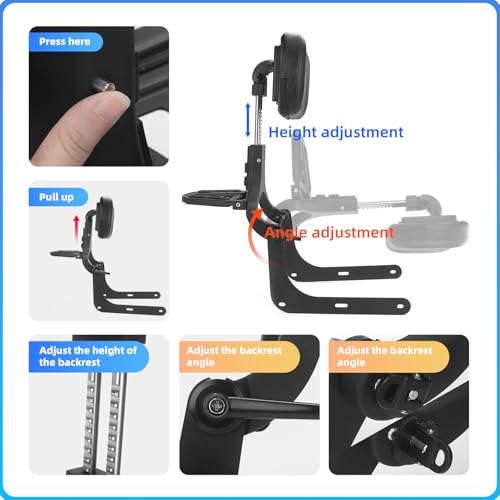 GZDLMoto Motorcycle Sissy Bar Backrest Multifunctional Back Rest for Driver Passenger W/Luggage Rack for Indian Scout Sixty Twenty 2015-2023 Adustable Stainless Steel Back Support Bracket (Black) - Image 5