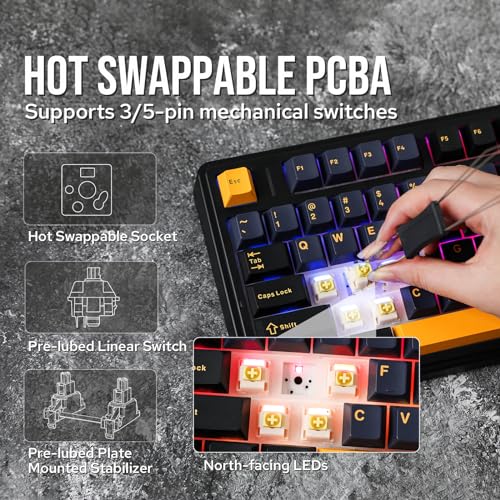 EPOMAKER x Aula F75 Gasket Mechanical Keyboard, 75% Wireless Hot Swappable Gaming Keyboard with Five-Layer Padding&Knob, Bluetooth/2.4GHz/USB-C, RGB (Black, LEOBOG Reaper Switch) - Image 4