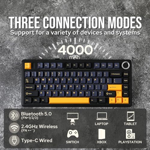 EPOMAKER x Aula F75 Gasket Mechanical Keyboard, 75% Wireless Hot Swappable Gaming Keyboard with Five-Layer Padding&Knob, Bluetooth/2.4GHz/USB-C, RGB (Black, LEOBOG Reaper Switch) - Image 3
