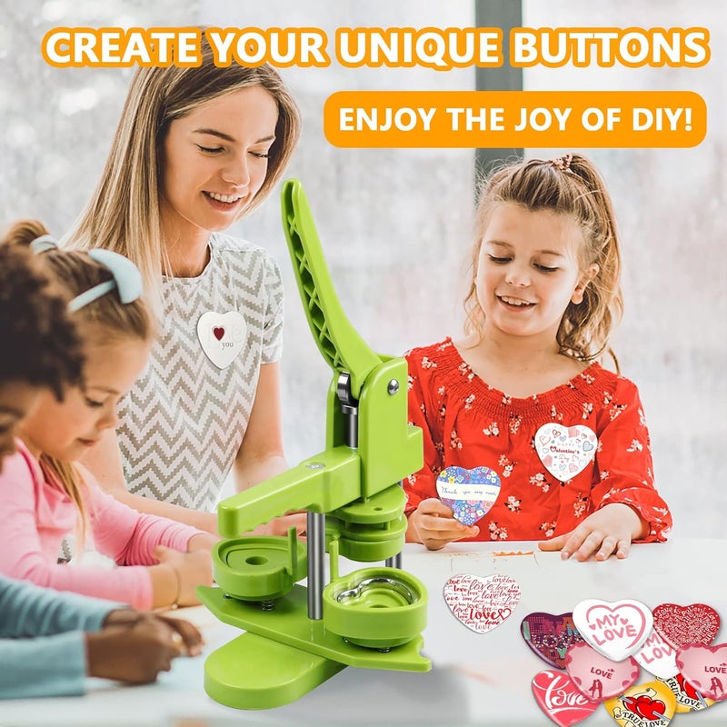 MK.Bear Heart Button Maker Machine DIY Gift, Installation-Free Button Maker Press Machine, Pin Button Making Machine with Free 100 Sets Heart Button Making Supplies & Circle Cutter & Magic Book(Green) - Image 4