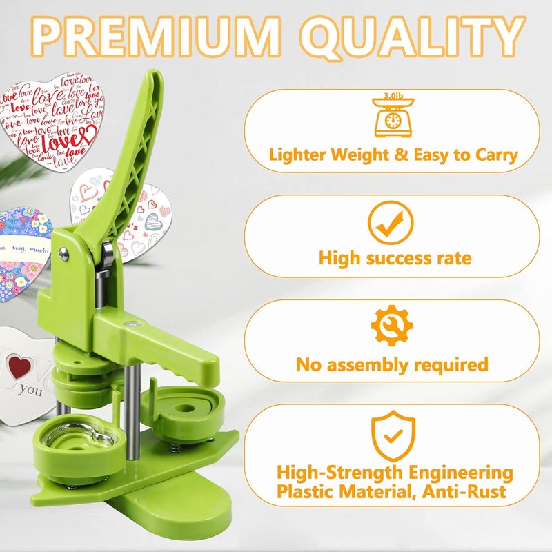 MK.Bear Heart Button Maker Machine DIY Gift, Installation-Free Button Maker Press Machine, Pin Button Making Machine with Free 100 Sets Heart Button Making Supplies & Circle Cutter & Magic Book(Green) - Image 2