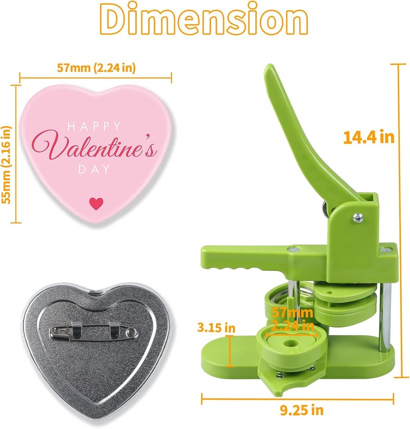 MK.Bear Heart Button Maker Machine DIY Gift, Installation-Free Button Maker Press Machine, Pin Button Making Machine with Free 100 Sets Heart Button Making Supplies & Circle Cutter & Magic Book(Green) - Image 3