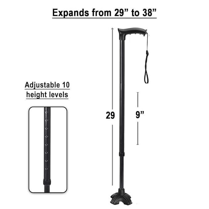 MCP Walking Stick with Adjustable Height, Mild-Steel Body, Light Weight for Men/Women, Patients, Old People with Big Shoe (Black) - Image 2