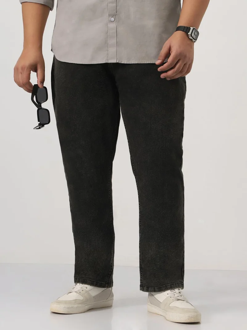 Urbano Plus Men's Black Straight Fit Heavy Washed Jeans Stretchable