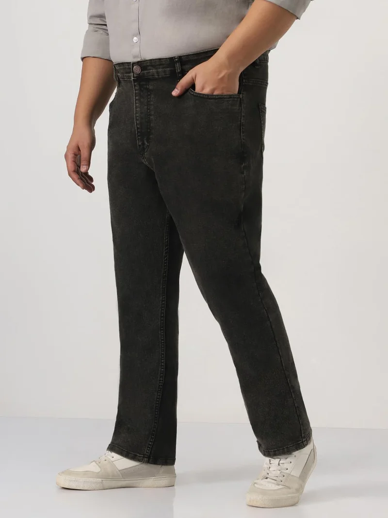 Urbano Fashion  Urbano Plus Men's Black Straight Fit Heavy Washed Jeans Stretchable  | Best Price UAE