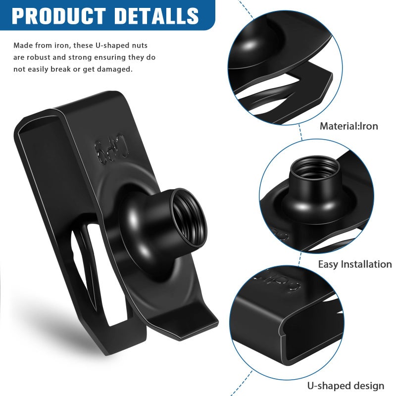 20 Pcs Black U Clip Nuts Metal Fasteners for Automotive Body Panel Bumper Trim Replacement - Image 4
