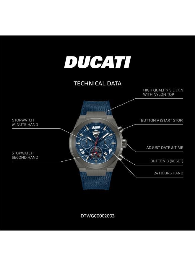 Ducati DT014 Men's Blue Dial Blue Silicone-Nylon Strap Chronograph Watch for Men 41mm - Image 5
