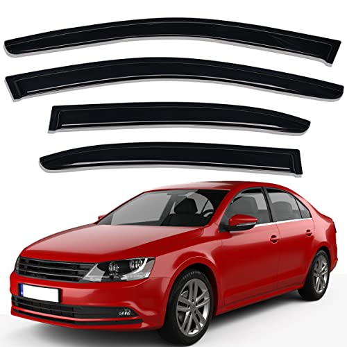 Lightronic Extra Durable Outside-Mount Auto Vent Window Visor, Fits 2011-2018 Volkswagen Jetta, UV Protection Rain Guard, Original Wind Deflector, No-Drill Easy Install, Dark Smoke, 4-Pcs - Image 1