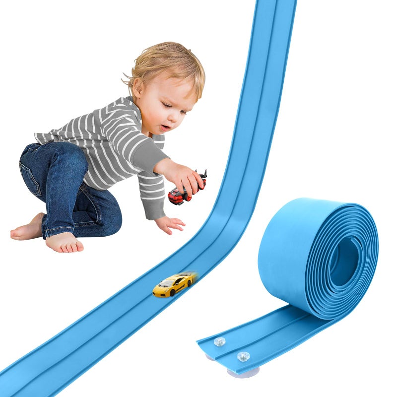 Quini 15 Ft Cobalt Blue Flexible Race Car TrackTwoLane Flex Race Track Sucion Cups Compatible with Hot Wheels Matchbox Diecast 150th Toy Cars - Image 3