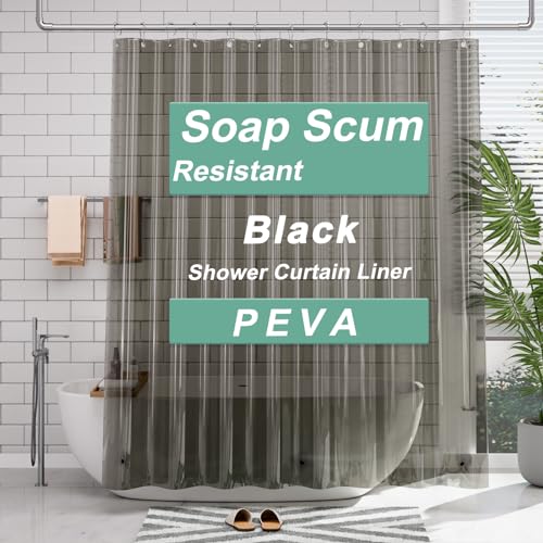 AmazerBath Transparent Black Shower Curtain Liner 72x72 Shower Liner Lightweight Plastic Shower Curtain Liners Cute Waterproof Shower Liner for Bathroom with 3 Magnets and 12 Grommet Holes