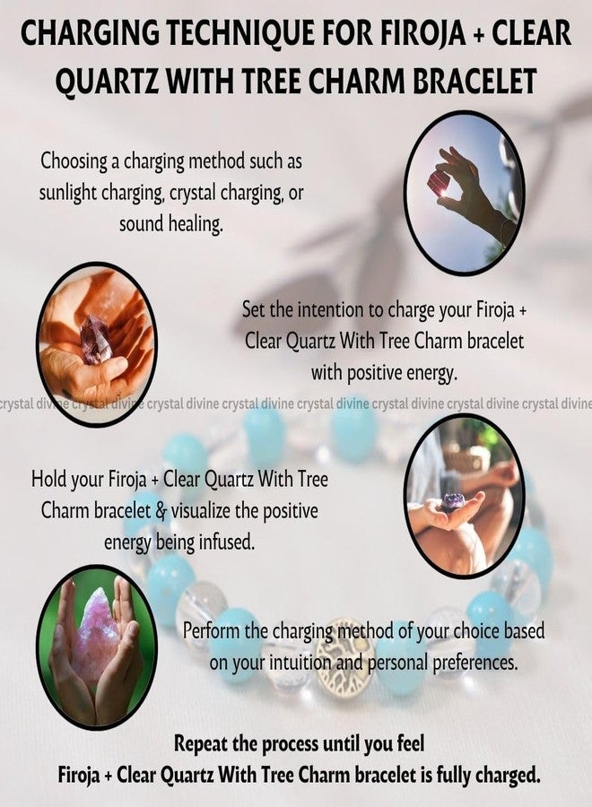 Crystal Divine Firoja Clear Quartz & Tree Charm Healing Crystal Bracelet For Woman 8mm Money Magnet Bracelet For Girls Crystal For Men Friendship Gifts Hand Couple Bracelet For Gifts. - Image 5
