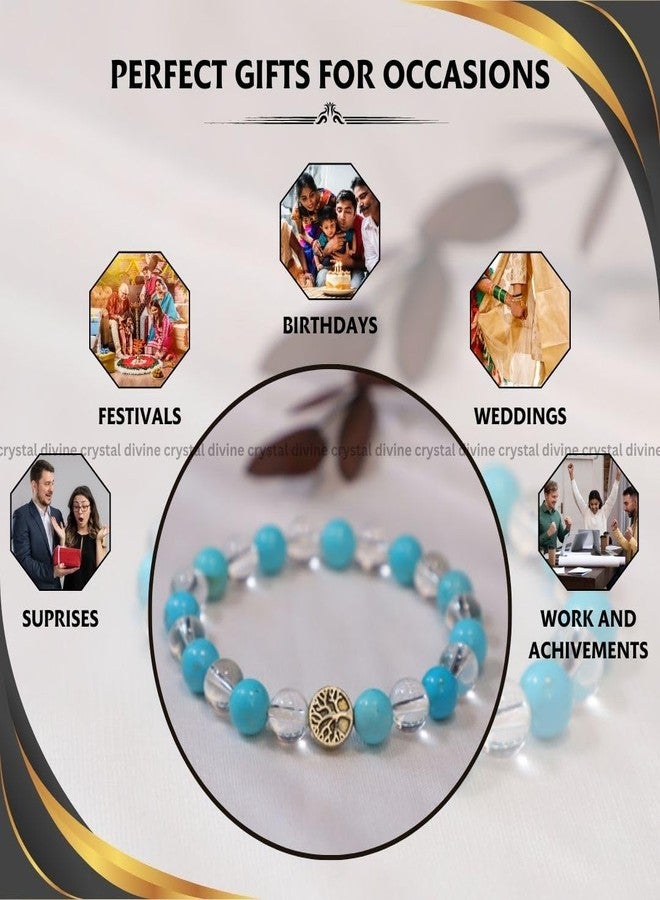 Crystal Divine Firoja Clear Quartz & Tree Charm Healing Crystal Bracelet For Woman 8mm Money Magnet Bracelet For Girls Crystal For Men Friendship Gifts Hand Couple Bracelet For Gifts. - Image 3