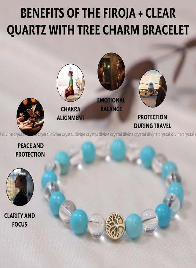 Crystal Divine Firoja Clear Quartz & Tree Charm Healing Crystal Bracelet For Woman 8mm Money Magnet Bracelet For Girls Crystal For Men Friendship Gifts Hand Couple Bracelet For Gifts. - Image 2