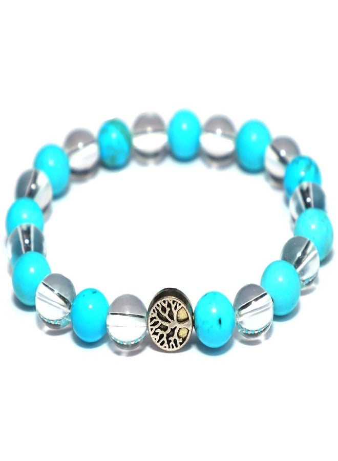 Crystal Divine Firoja Clear Quartz & Tree Charm Healing Crystal Bracelet For Woman 8mm Money Magnet Bracelet For Girls Crystal For Men Friendship Gifts Hand Couple Bracelet For Gifts. - Image 1