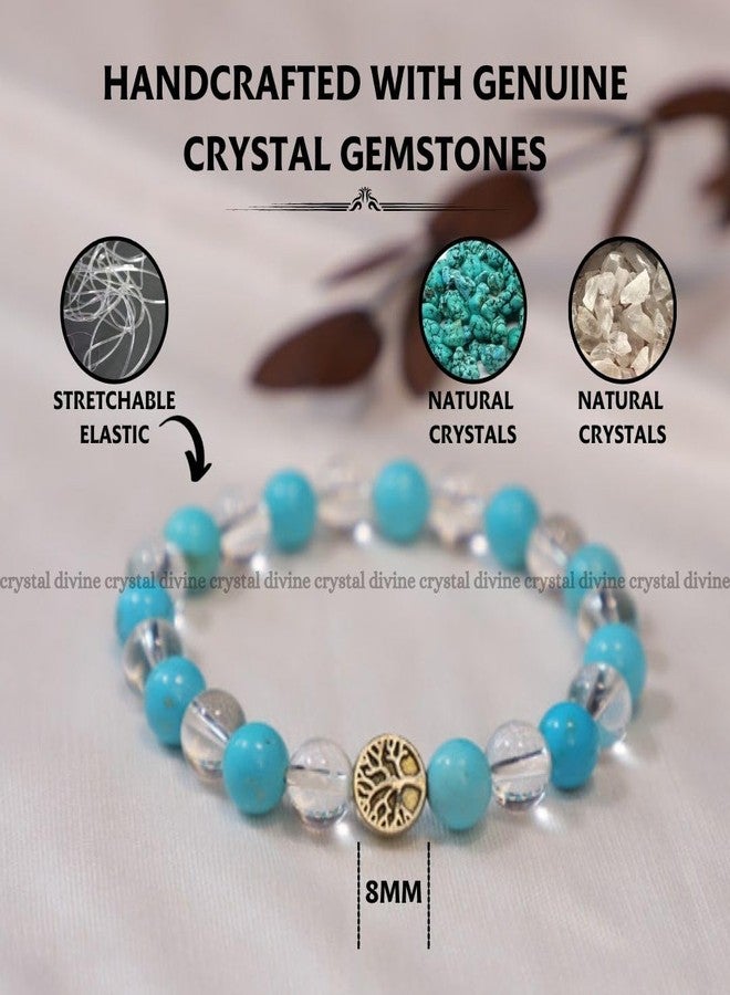 Crystal Divine Firoja Clear Quartz & Tree Charm Healing Crystal Bracelet For Woman 8mm Money Magnet Bracelet For Girls Crystal For Men Friendship Gifts Hand Couple Bracelet For Gifts. - Image 4