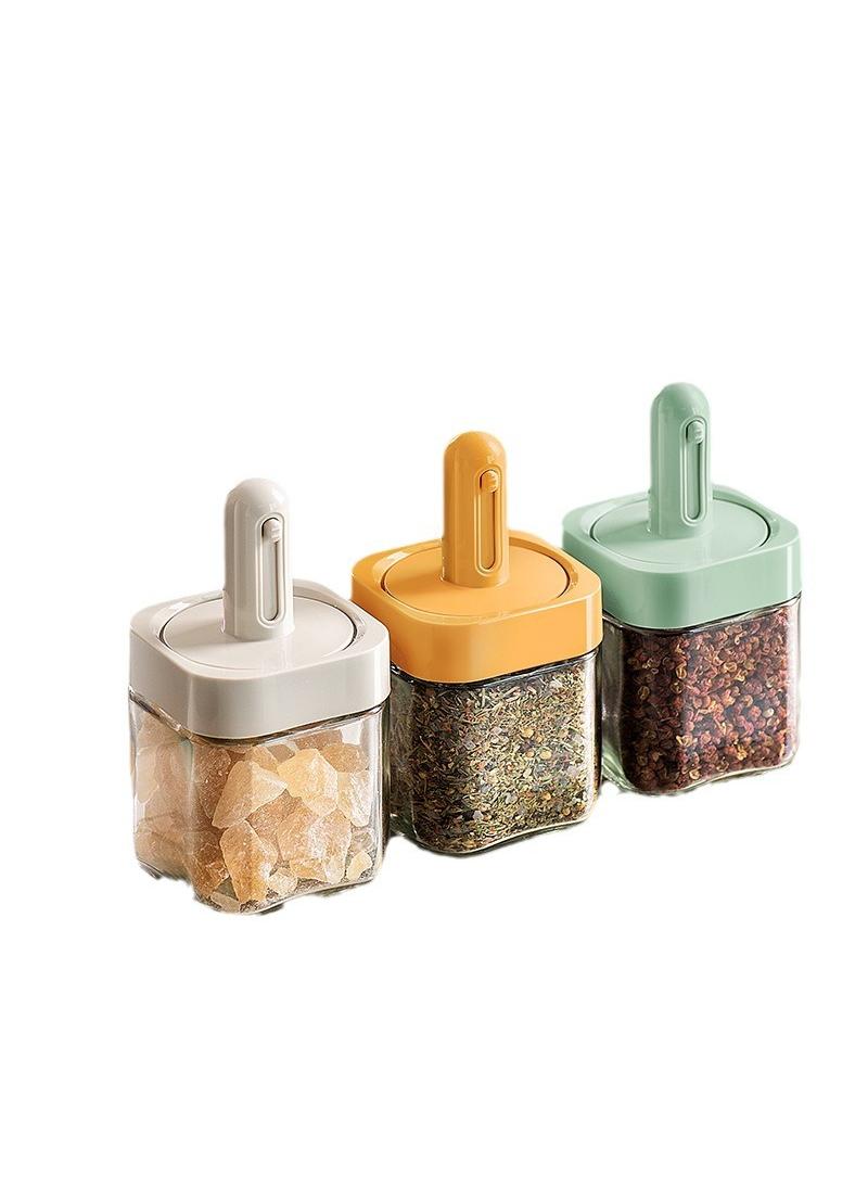 Bluejw Spice Containers Glass, 3Pcs Kitchen Glass Condiment Containers With Lids Spice Jars, Seasonings Container Set For Storage Spices - Image 1