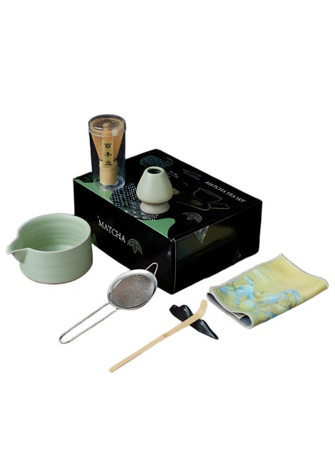 7Pcs Matcha Green Tea Whisk Set, Matcha Kit with Matcha Bowl (with Pouring Spout), Matcha Whisk, Whisk Holder, Strainer - Elegant Matcha Set for Gifting and Personal Use, Gift Box Packaging