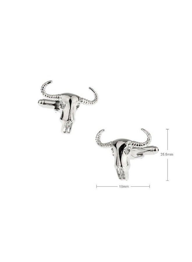 MRCUFF Bull Longhorn Steer Skull Pair Cufflinks in a Presentation Gift Box & Polishing Cloth - Image 2