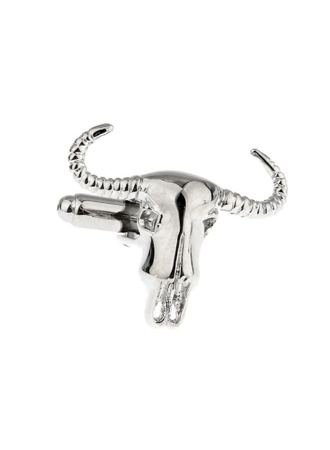 MRCUFF Bull Longhorn Steer Skull Pair Cufflinks in a Presentation Gift Box & Polishing Cloth - Image 1