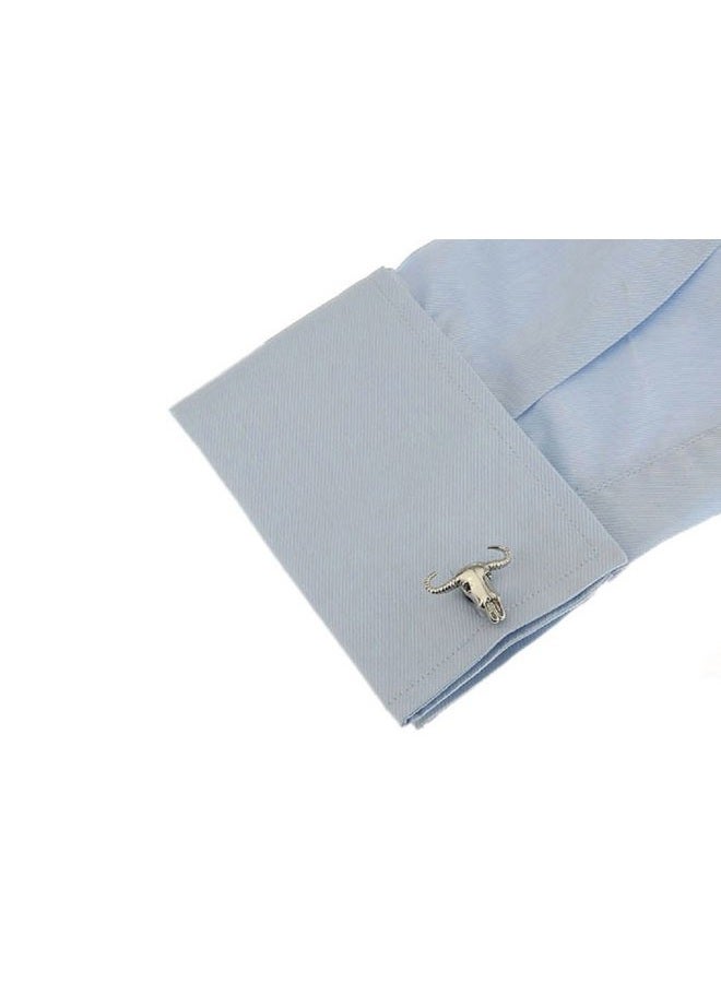 MRCUFF Bull Longhorn Steer Skull Pair Cufflinks in a Presentation Gift Box & Polishing Cloth - Image 3