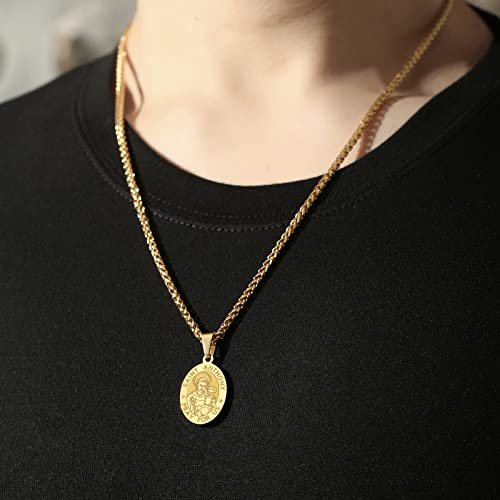 RS St Saint Anthony Medal Necklace for Men Boys Stainless Steel Pendant Chain Catholic Religious Baptism First Communion Confirmation Jewelry Gifts Teen Teenage Him Son - Image 3