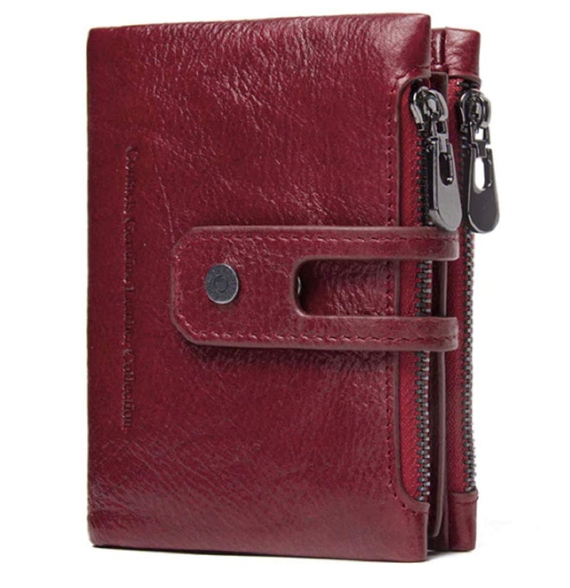 Contacts Men's Genuine Leather Wallet | RFID Blocking Wallet for Men| 14 Card Slots, 1 ID Window | 2 Zipper Compartments, Button Closure (Red)…… - Image 1