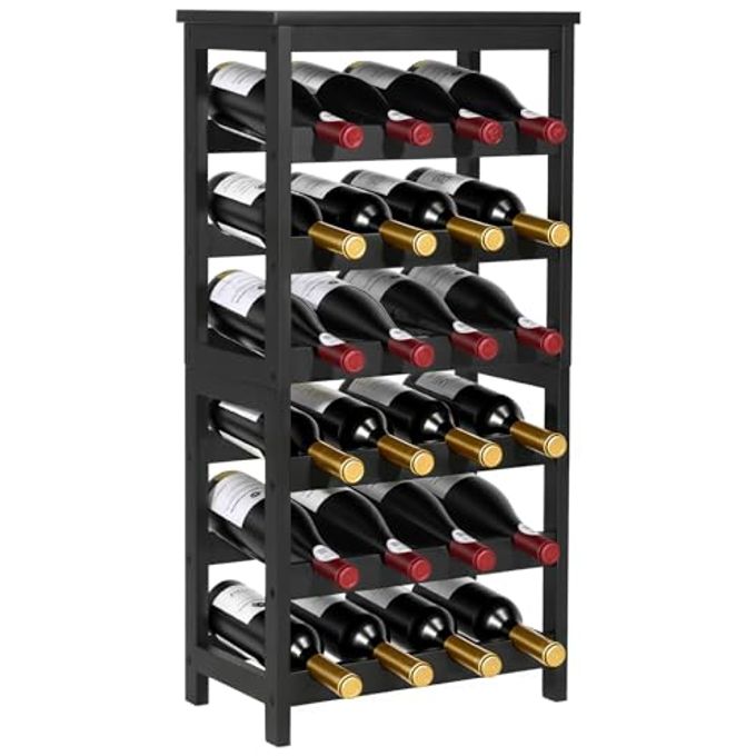 VEVOR 24 Bottle Detachable Wine Rack, 6-Tier Wine Bottle Holder,Solid Bamboo Wood Freestanding Floor Display Wine Storage Shelves with Table Top, for Kitchen,Cellar,Bar,Dining Room,Living Room(Black)
