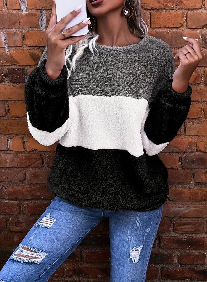 Take Two Color Block Round Neck Sweatshirt