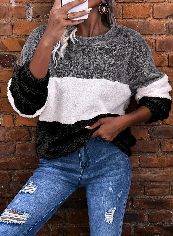 Take Two Color Block Round Neck Sweatshirt