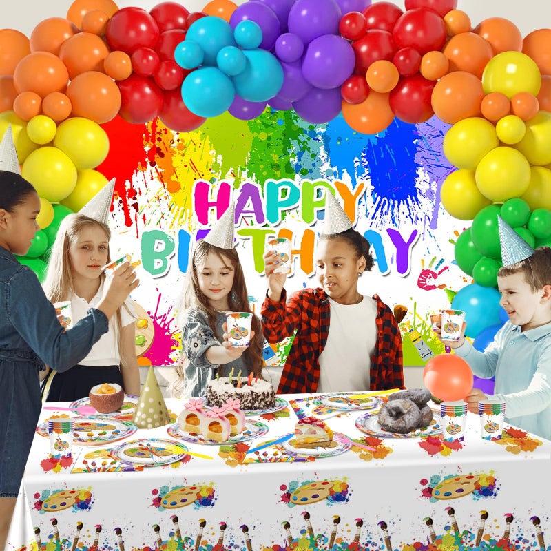 Avezano Paint Birthday Banner Boy and Girl Graffiti Art Party Decorations Painting Theme Happy Birthday Photo Backdrop 70.8 x 43.3 Inch Background for Kids - Image 2