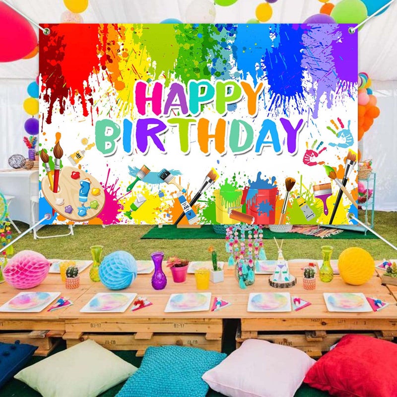 Avezano Paint Birthday Banner Boy and Girl Graffiti Art Party Decorations Painting Theme Happy Birthday Photo Backdrop 70.8 x 43.3 Inch Background for Kids - Image 5