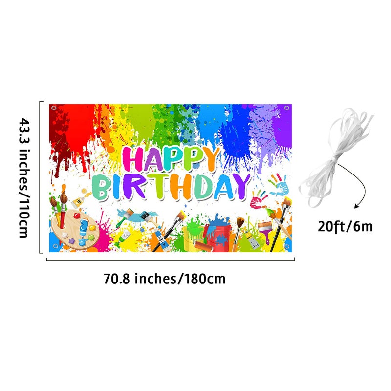 Avezano Paint Birthday Banner Boy and Girl Graffiti Art Party Decorations Painting Theme Happy Birthday Photo Backdrop 70.8 x 43.3 Inch Background for Kids - Image 3