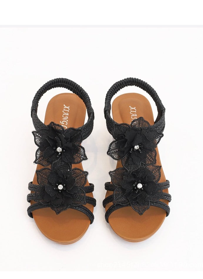SIKETU 2025 Summer Slope With Women Retro Flower Vacation Roman Sandals For Women  - Image 2