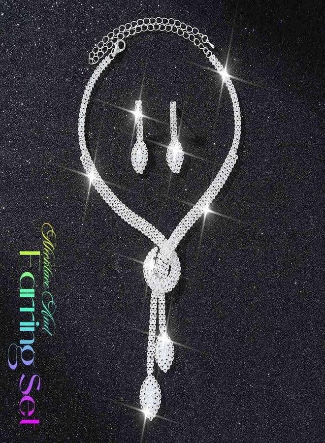 Unicra Silver Rhinestone Bridal Wedding Jewelry Set Crystal Necklace Earrings Sets Formal Prom Costume Jewelry Sets for Women and Brides (Silver) - Image 2
