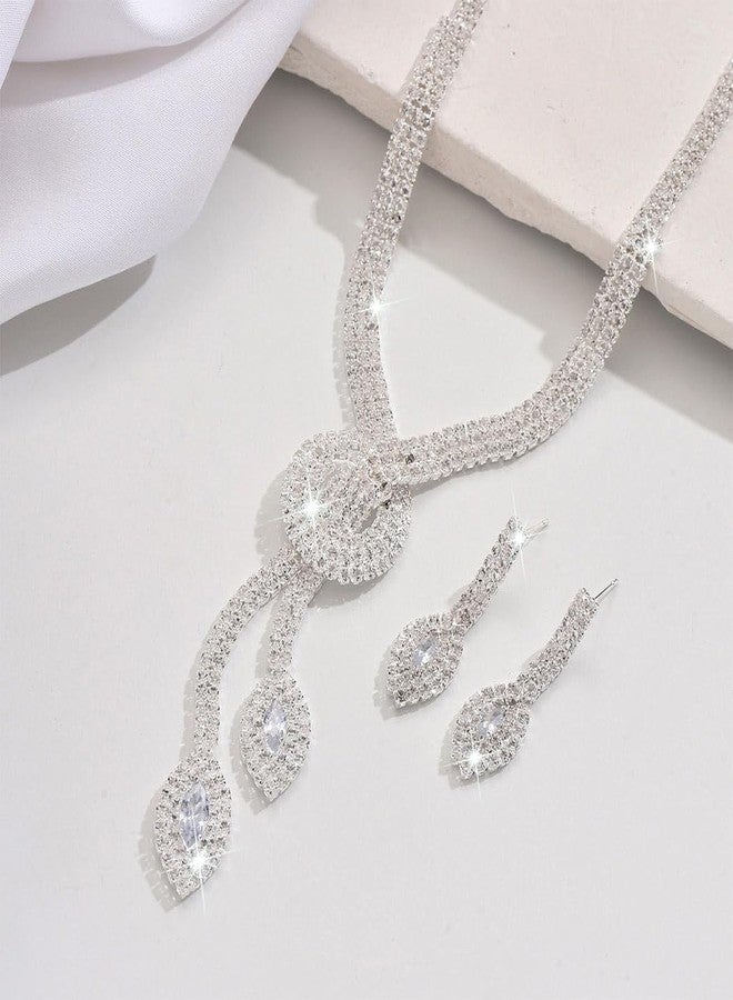 Unicra Silver Rhinestone Bridal Wedding Jewelry Set Crystal Necklace Earrings Sets Formal Prom Costume Jewelry Sets for Women and Brides (Silver) - Image 4