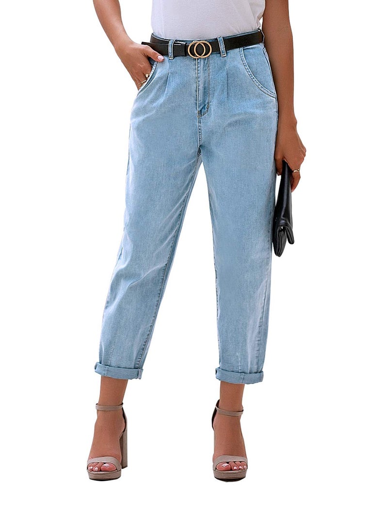 luvamia Women's Casual High Waist Stretch Loose Balloon Tapered Jeans Vintage Denim Pants Airy Blue Size X-Large - Image 1
